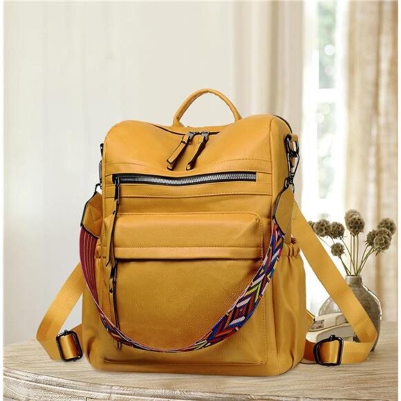 Bags | Womens Backpack Vegan Leather Fashion Yellow | Poshmark display picture 1
